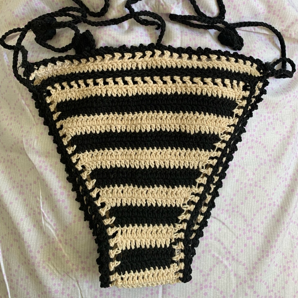 Black and Tan (cream)  crochet knit string bikini - Picture 3 of 7